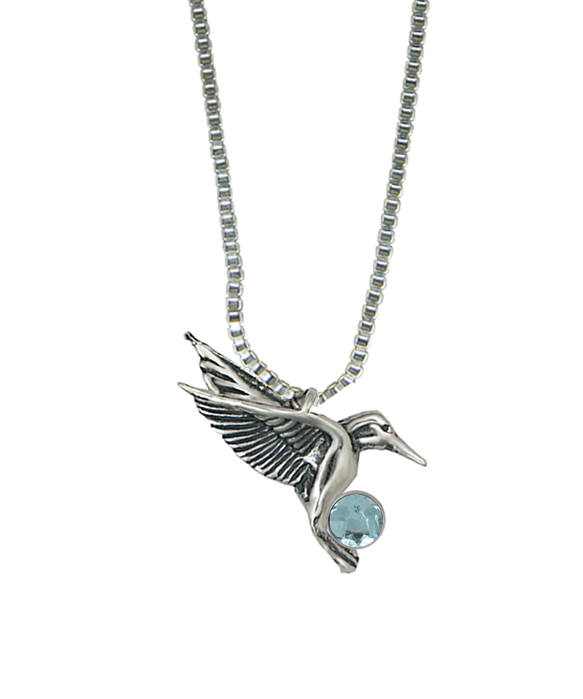 Sterling Silver Hummingbird Pendant With Blue Topaz